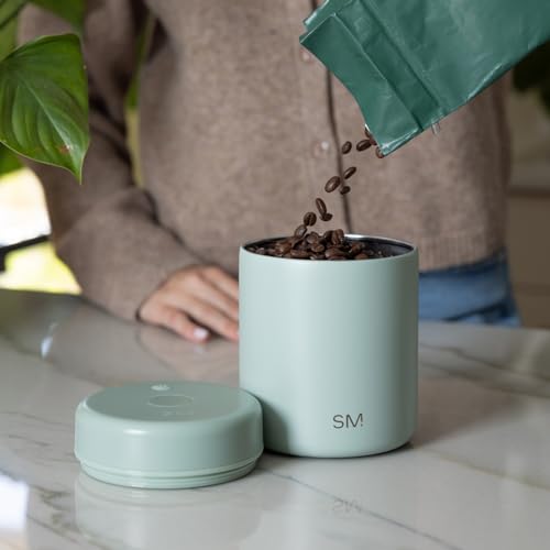 Simple Modern Delta Coffee Canister | Airtight Vacuum Seal with Auto-Reseal Technology | Ceramic Lined Stainless Steel Container for Coffee Grounds, Beans, Tea | 1.1L, Midnight Black - Midnight Black