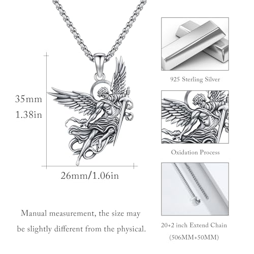 Saint Michael Necklace for Men Women Silver St Archangel Michael Pendant