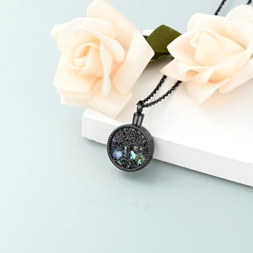 shajwo Cremation Jewelry Tree of Life Urn Ashes Necklace for Women Men Abalone shell Ash Pendant Keepsake Memorial Jewelry of Loved One Black