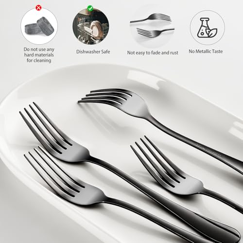 Black forks Food-Grade stainless steel dinner forks 24pcs Dishwasher Safe kitchen forks metal 8inch silverware (8inch dinner forks set (24 Piece)) 8inch dinner forks set (24 Piece)