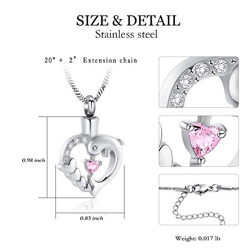 Yinplsmemory Cremation Jewelry Dolphin Urn Necklace for Ashes for Women silver and pink