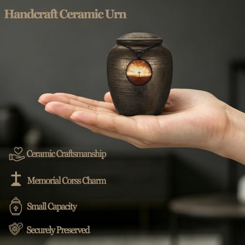 Dletay Small Urns for Human Ashes Gilded Ceramic Cremation Urns for Men Women Funeral Sharing Handcrafted Ashes Keepsake Decorative Memorial Mini Urn for Ashes Pet 3.54Inch Black-Gold