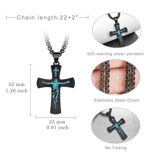 Cross Necklace for Men 925 Sterling Silver Black Cross Necklace Religious Jewelry Gifts for Men