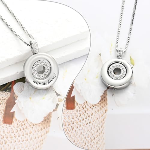 XSMZB Circle of Life Memorial Urn Necklace with Zircon Cremation Jewelry for Ashes of Loved One With Me Always Ashes Keepsake Pendant Silver
