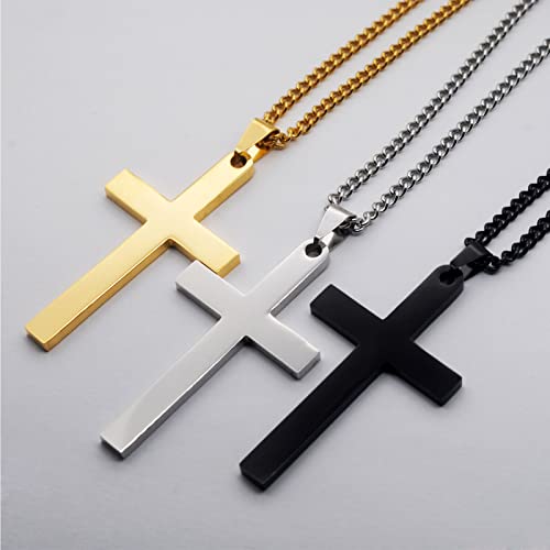 Cross Necklace Men - Cross Pendant Stainless Steel Cross Necklace for Women, Simple Men Necklace Black Curb Chain (45/55+ 5cm), Christmas Birthady Religious Gifts for Boy Girls