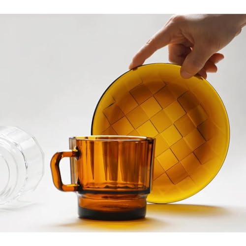 HMM X Spring Pool Glass - W Glass - 10 oz Clear Coffee & Tea Mug, Aesthetic Glass Cup with Handle for Hot & Cold Beverages, SGS Certified - Amber Brown