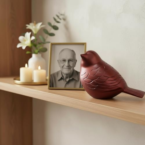 Bird Urn Small Keepsake Cremation Urn for Human or Pet Ashes, Premium Quality Memorial for Beloved Pets & Loved Ones, Durable Solid Design for Women (Red, Small, Solid) Red