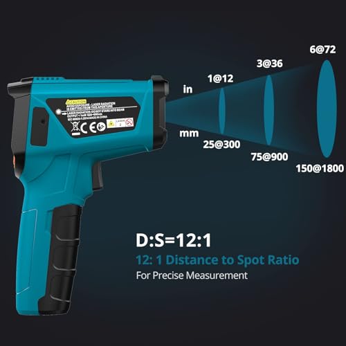 Tilswall Infrared Thermometer 50~800°C IR Digital Laser Temperature Meter | Adjustable Emissivity, LCD Display, for Cooking/Barbecue/Pizza Oven/Freezer/Industry, Not for People-W300 blue l
