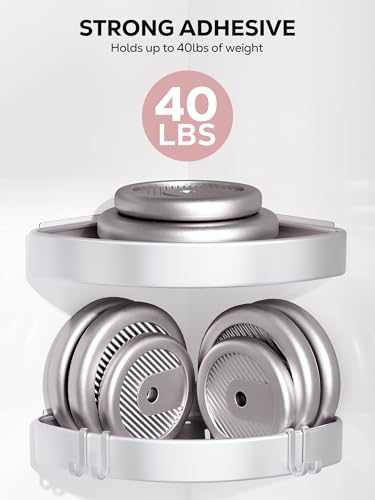 Two silver Nieifi adhesive shower caddies in a corner, designed for bathroom organization and storage.
