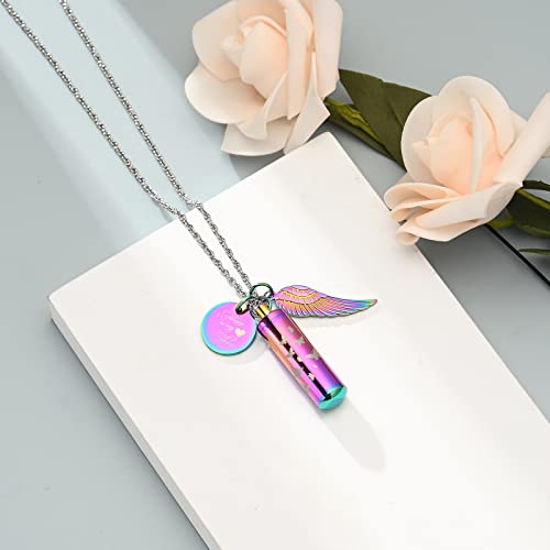 shajwo Cylinder Urn Ashes Necklace for Women Men Cremation Jewelry Rainbow