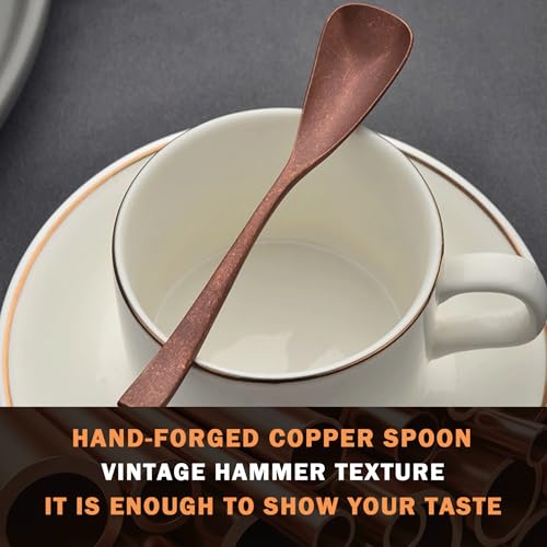 4.33-Inch Vintage Teaspoon, Hand-Forged Antique Copper Spoon, Suitable for Stirring Coffee and Desserts, Cakes, Ice Cream (4) 4