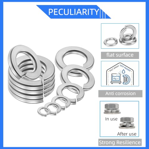 SteadyFixen M5 split lock washers, 304 stainless steel spring washers, silver 50-piece assortment kit