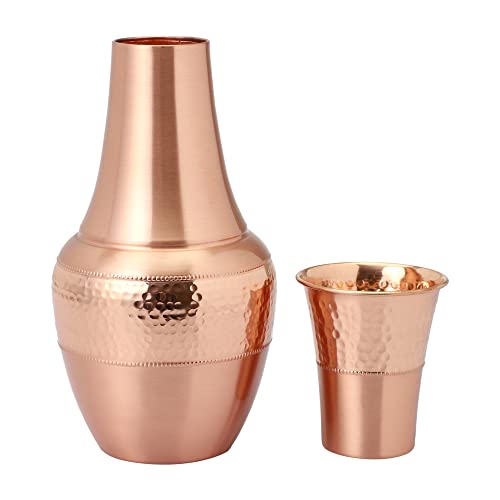 Pure Copper Carafe | Bedside Water Carafe with Tumbler - Copper Carafe for Ayurveda Health Benefits, 1.4 L (47.3 US Fl Oz)