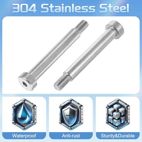uxcell M8 304 stainless steel shoulder screw, 60mm diameter and length, 60mm x 60mm bolt, 6-piece set