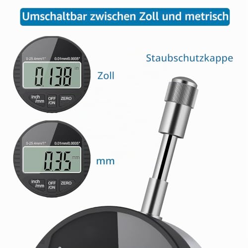 AUTOUTLET Digital Dial Gauge 0.01/0.0005 Inch Digital Dial Gauge Measuring Probe 0-25.4 mm/1 Inch Measuring Range with LCD Display, Digital Indicator Measuring Device Dial Test Indicators for Laboratory Workshop etc. (Black) black
