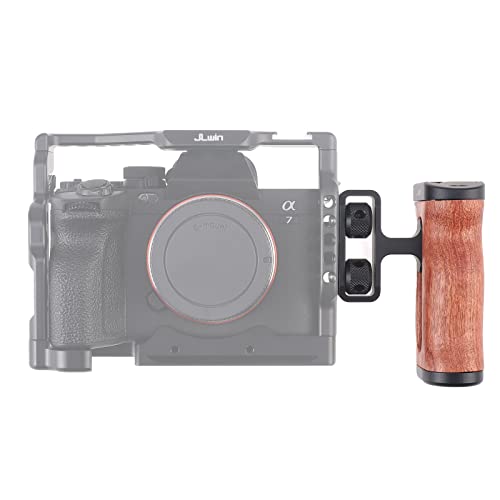 FocusFoto Wooden Side Handle Grip Left/Right Handgrip with 1/4"-20 & 3/8"-16 & Cold Shoe Mount Universal for DSLR Mirrorless Camera Cage Rig Video LED Light (Standard Version) Standard Version