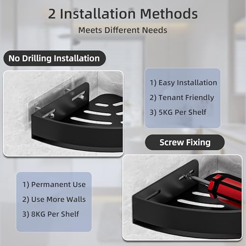 Wisfame Black Corner Shower Caddy, Triangle Shower Shelf No Drilling, Metal