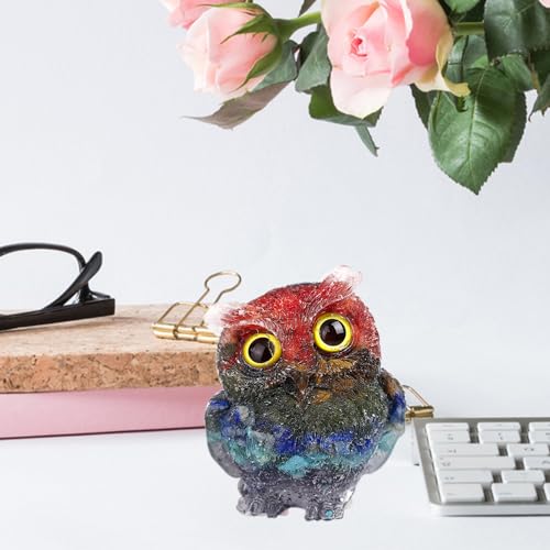 DIYOMR 2.4" Owl Statue Reiki Spiritual Healing Owl Figurine Energy Fengshui Gemstone Crystal Animal Sculpture Attract Wealth Lucky Home Office Desk Decor (7 Chakra) 7 Chakra