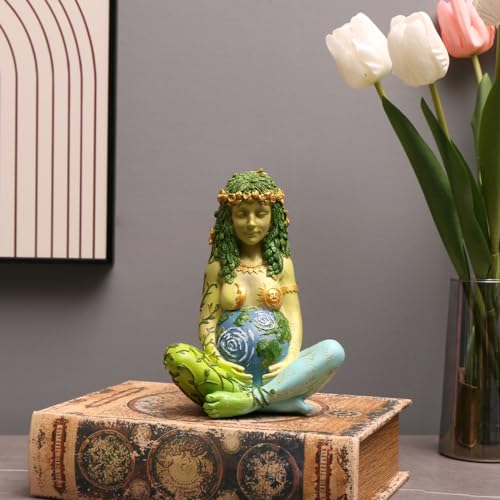 Mother Earth Statue, 7" Fertility Gaia Goddess Statue, Nature Pregnant Wiccan Altar Supplies, Moon Yoga Alter Table Witchcraft