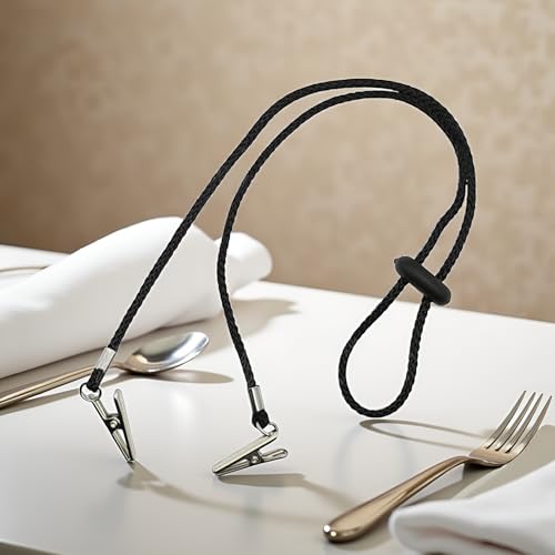 2 Pack Adjustable Bib Holder Napkin Holder Napkin Holder Necklace for Adults Napkin Holder Kitchen Utensils Gadgets Black
