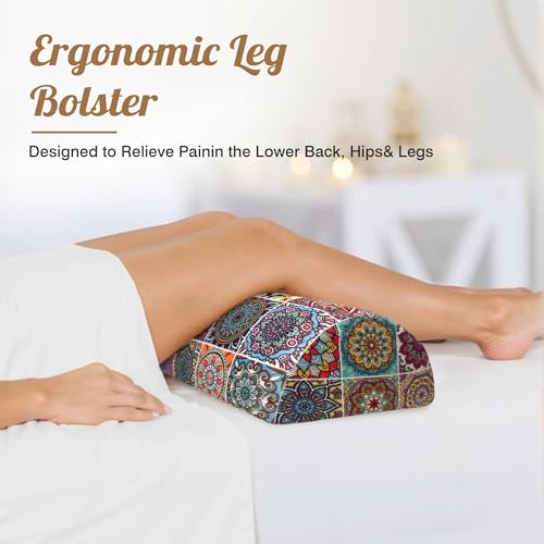 Knee Pillow for Back Sleeping – Half Moon Bolster Pillow for Under Knee While Sleeping Support, Leg & Back Pain Relief (21.5x9x5 Inches) Beige