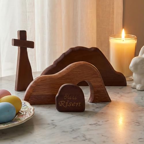 Wooden Christian Decor, Empty Tomb Cross and He is Risen Sign
