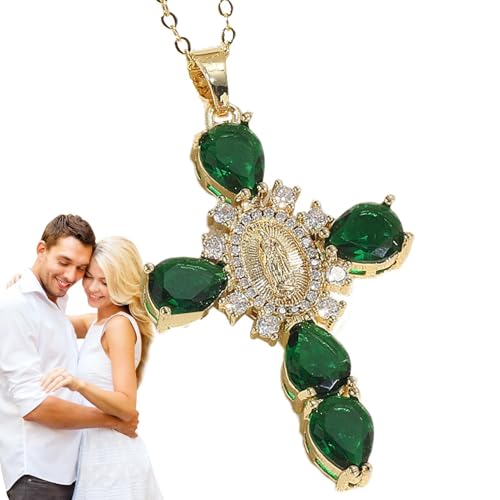 Saint Mary Cross Necklace Necklace Jewelry, Cross Jewelry, Female Jewelry Green