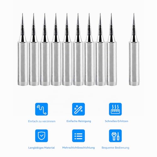 Soldering Iron Tip 900M-TI, 10 Pieces, Copper Soldering Tips Set | Replacement soldering tip sharp, lead-free, for 936, 937, 938, 969, 8586, 852D soldering station