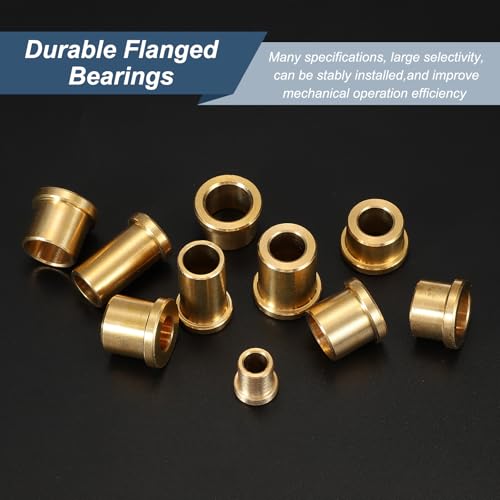 sourcing map 4PCS Flange Sleeve Bearings, 3/8" Bore x 1/2" OD x 1" Length, Self-Lubricating Brass Flange Bushings Sleeve, 9.5mm Bore x 12.7mm OD x 25.4mm Length 4
