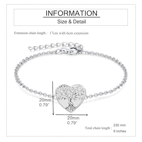 RIPFEVURN Heart Tree of Life Cremation Jewelry Urn Bracelet for Ashes for Women Memorial Ashes Keepsake Link Bracelet Silver