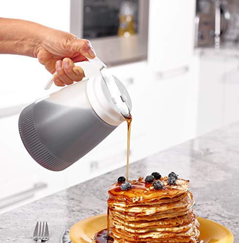 [3 PACK] EcoQuality 32oz Plastic Syrup Dispenser with Plastic Lid and Stainless Steel Slide Cover - Syrup, Sugar, Honey Dispenser - Perfect for Diners, Restaurants, Home, Office, Disposable (32 Ounce)