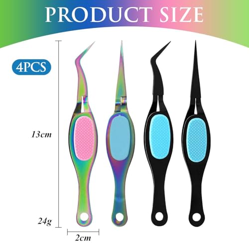 Set of 4 Tweezers Tools, Curved Tweezers, Stainless Steel Tweezers, Multifunctional Tweezers, Suitable for Beauty, Manicure, Jewelery Making