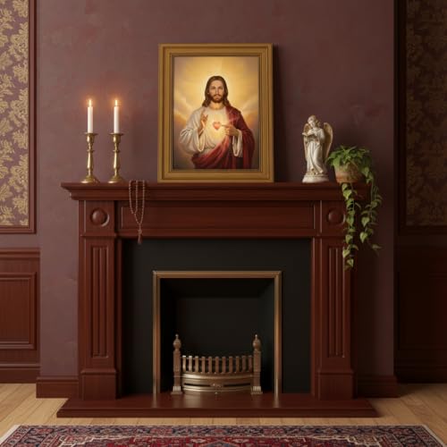 Vintage Gold Framed Sacred Heart of Jesus Artwork Canvas Wall Art 12x16 in 16"L x 12"W