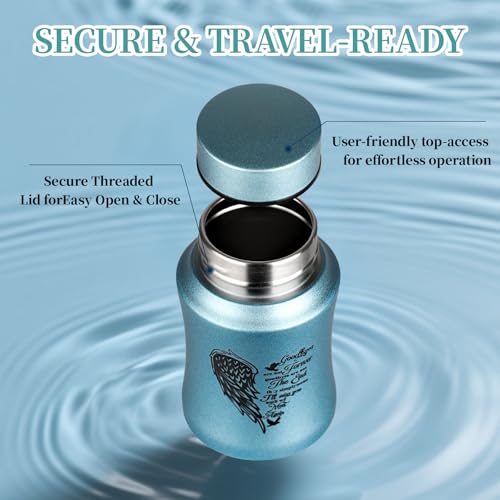 4.5 Inches Small Urn for Human Ashes, Heart Angel Wings Cremation Urn Stainless Steel Memorial Keepsake Urn Human Ashes Container - Satin Blue