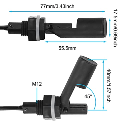 Float Switch, Water Liquid Level Sensor Side Mount Horizontal Water Pump Controller Float Switch for Aquariums Fish Tank Hydroponics Pool, M12, Black, 6 Pcs