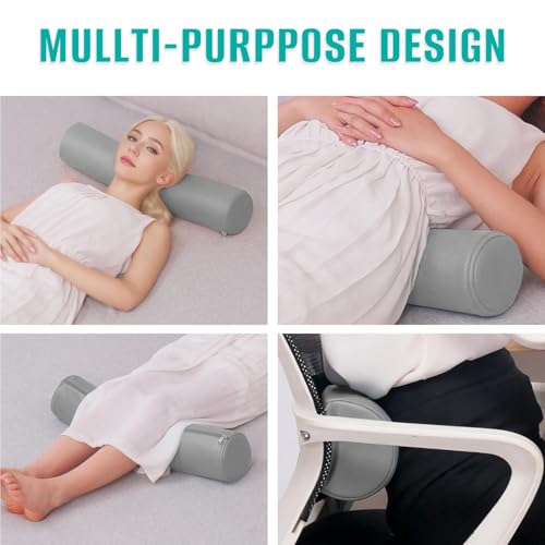 2 Pack Neck Roll Pillow, High-Density Foam Cylinder Bolster Pillow for Neck, Back & Lumbar Support, Ergonomic Round Pillow for Side Sleepers, Sleeping (5.9''x23.6'' Medium Grey) 23.6x5.9IN