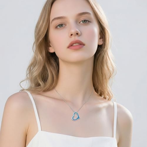 Heart Opal Urn Necklace for Ashes 925 Sterling Silver Heart Cremation Pendant Memorial Jewelry Gifts for Women Mom Sister Friend Blue