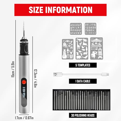 Engraving Pen, Rechargeable Engraving Tool Kit, Wireless Electric Engraving Pen with 30 Bits and 5 Engraving Template, Mini Rotary Tool for Jewellery, Metal, Glass and Plastic