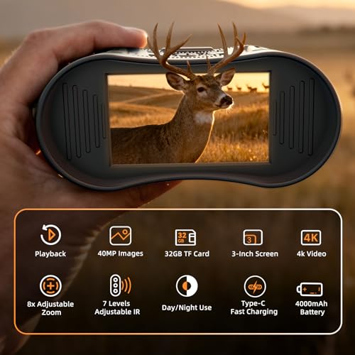 Night Vision Goggles, 4K HD Night Vision Binoculars with 7X Digital Zoom, 3'' HD Screen & Rechargeable Battery for Camping & Security, with 32GB TF Card for Photos and Videos, Gifts for Men Him Dad