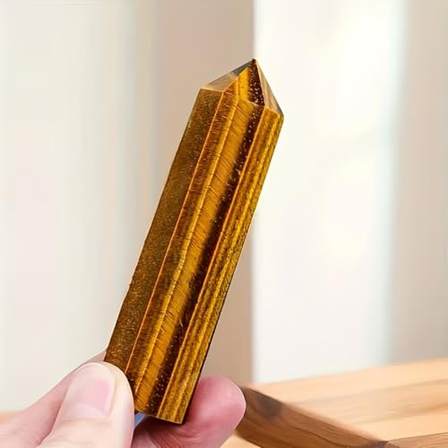 Tiger Eye Crystal Wand 3.5-4 Inch Natural Polished Hexagonal Point Reiki Energy Stone for Meditation Therapy and Healing 1Pc Tiger Eye