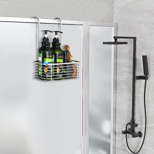 YQh hanging shower rack, bathroom storage rack, shampoo bracket, the back hook can be rotated, and can be hung on the faucet or Claw foot bathtubcross bar, 304 stainless steel rust proof and durable single layer shelf