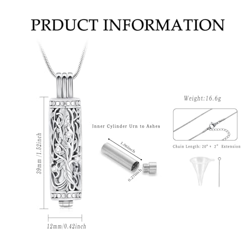 Cylinder and Heart Urn Necklace for Ashes for Women Men Memorial Lockets for Ashes Holder
