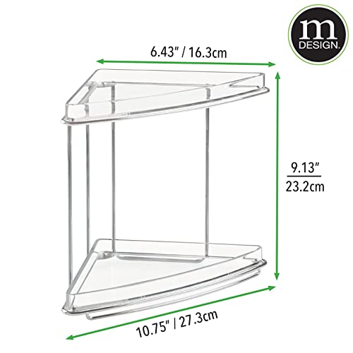 mDesign Steel/Plastic Freestanding Countertop Corner Shelf Organizer with 2-Tier Storage for Bathroom, Vanity, Cabinet, Counter - Holds Makeup, Bath Gel - Prism Collection - Clear Pack of 1