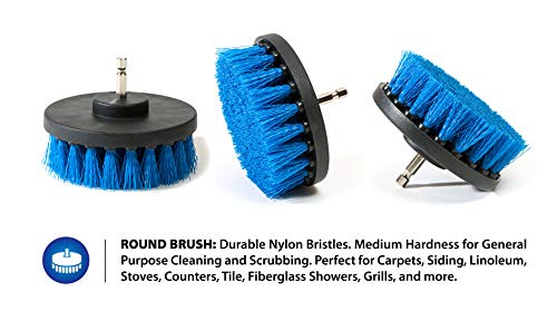 RevoClean 4 Piece Scrub Brush Power Drill Attachments-All Purpose Time Saving Kit-Perfect for Cleaning Grout, Tile, Counter, Shower, Grill, Floor, Kitchen, Blue & White 1