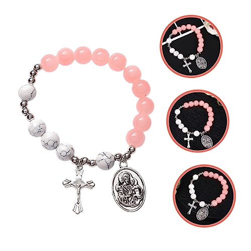 Veemoon Cross Pendant Bracelet Beaded Bracelet Religious Cross Design for Women's Daily Wear Spiritual Occasions Crafted Care