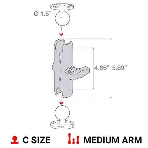[Australia - AusPower] - RAM Mounts Double Socket Arm RAM-201U Medium Arm Compatible with RAM C Size 1.5" Ball Components 