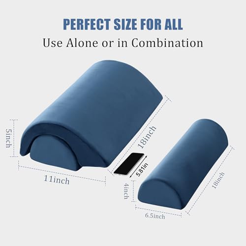 ROYALAY Half Moon Bolster Knee Pillow for Legs, Knees, Lower Back and Head, Adjustable Semi Roll Round Lumbar Support Pillow for Bed Sleeping, Health Large Half Moon Pillow for Reduce Pressure,Blue Navy Blue