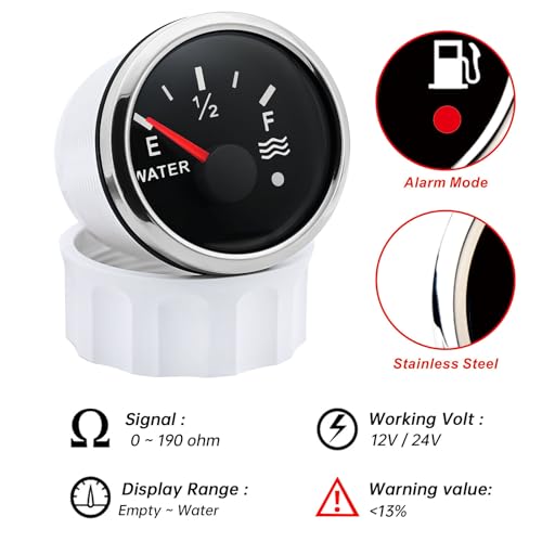 52mm Water Level Gauge 0-190ohm, Water Indicator Tank Level Meter 7 Colors Backlight Universal for Car Boat BS-52mm Water level gauge