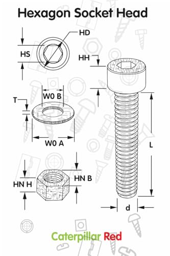 5X Caterpillar Red natural PEEK M4 x 20mm socket head screws, bolts, nuts and washers set