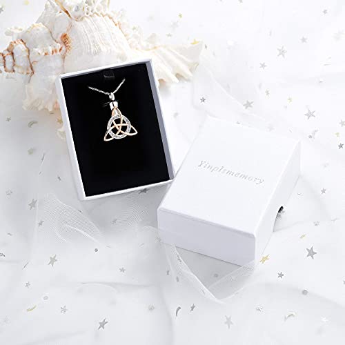 Yinplsmemory Cremation Jewelry Celtic Knot Urn Necklace for Ashes Stainless Steel Triangle Vintage Crystal Circle Ashes Keepsake Necklace Silver with rose gold